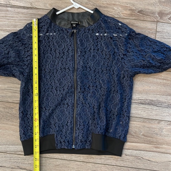Stella & Dot Navy Blue Lace and Leather Zip up Jacket - Picture 11 of 13